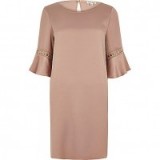 river island pink gold trim flared sleeve dress ~ evening dresses ~ occasion wear ~ chic fashion