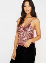 Miss Selfridge Pink Sequin Camisole Top ~ sequined cami tops ~ shimmering camis ~ embellished camisoles ~ evening fashion ~ glitzy