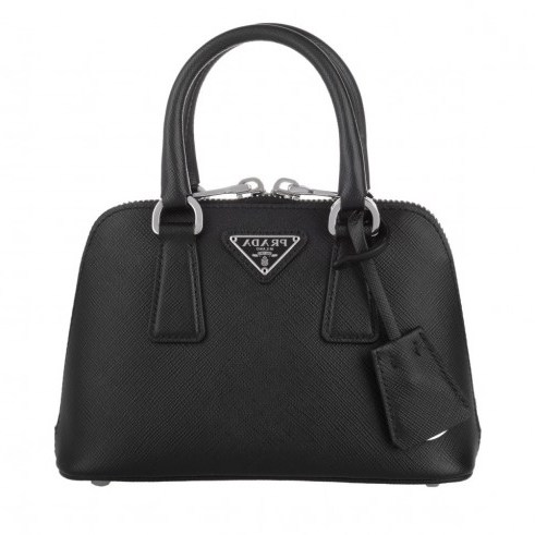 PRADA Bandoliera Saffiano Lux Mini Nero/Silver – black leather handbags – small designer shoulder bag – luxury accessories - flipped