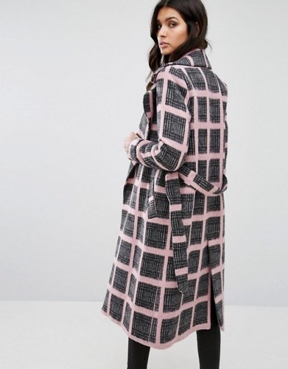 River Island Tailored Belted Check Coat in pink ~ winter coats ~ smart outerwear ~ classic style fashion - flipped