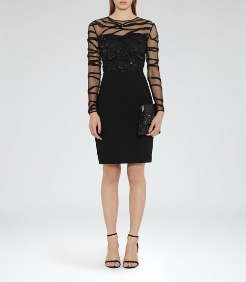 REISS ROSALIN embellished bodycon dress in black ~ lbd ~ little black dress ~ cocktail parties ~ christmas party fashion ~ occasion wear ~ chic evening fashion - flipped