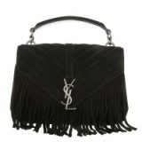 SAINT LAURENT Monogramme Medium College Bag Suede Black – luxury fringed bag – designer fringe handbags – top handle – luxe shoulder bags