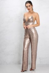 Sam Faiers Bronze Sequin Jumpsuit ~ metallic jumpsuits ~ party season ~ evening fashion ~ going out glamour ~ shimmering sequins
