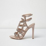 river island silver embellished strappy heels ~ caged high heels ~ party shoes ~ glamorous evening accessories ~ double ankle strap ~ stiletto heel ~ going out footwear