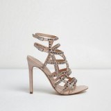 river island silver embellished strappy heels ~ caged high heels ~ party shoes ~ glamorous evening accessories ~ double ankle strap ~ stiletto heel ~ going out footwear - flipped