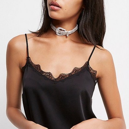 River Island silver tone sparkly buckle choker – party jewellery – fashion chokers – glamorous accessories – evening glamour – jewel embellished - flipped