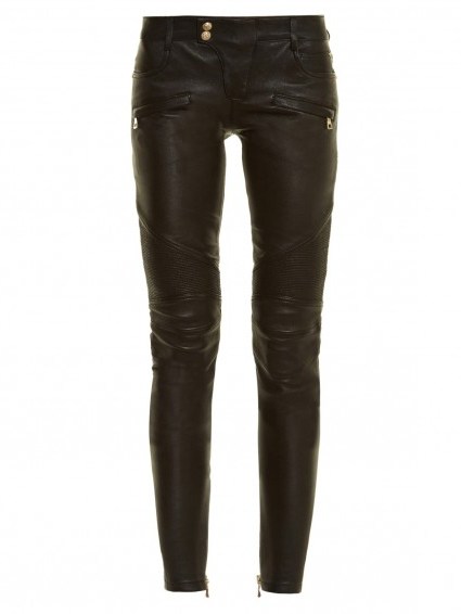 BALMAIN Skinny-leg black leather biker trousers - flipped