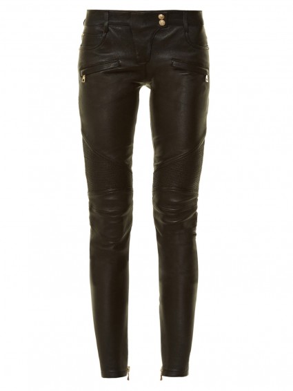 BALMAIN Skinny-leg black leather biker trousers