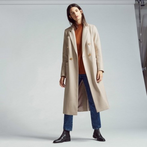 Warehouse Slim Long-line Coat in stone. Longline winter coats | classic style outerwear | neutral colours | neutrals - flipped