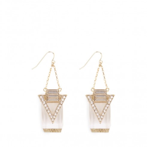 Warehouse statement drop earrings. Gold tone fashion jewellery | art deco style earrings