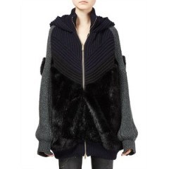 Stella McCartney Fur Free Fur Hooded Cardigan – as worn by actress Marion Cotillard out in New York, 15 November 2016. Celebrity knitwear | designer cardigans | casual star style fashion - flipped