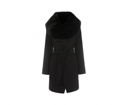 oasis stephanie faux fur collar coat black - flipped
