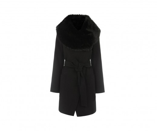 oasis stephanie faux fur collar coat black