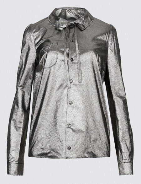 ARCHIVE BY ALEXA The Aire Shirt in silver mix. Metallic shirts | Alexa Chung clothing collection at Marks & Spencer | day to evening fashion - flipped