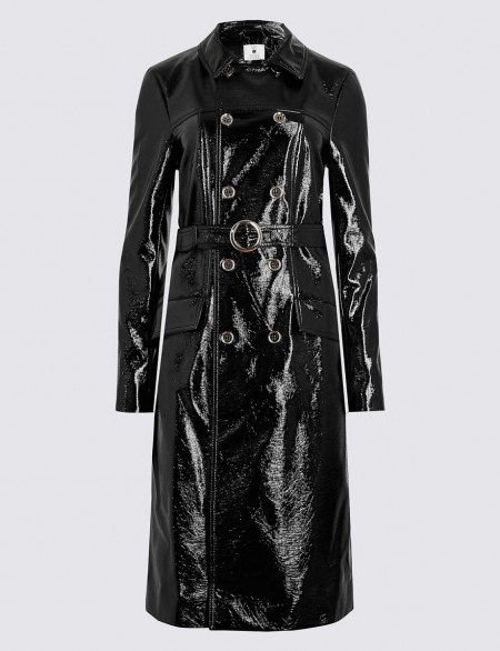 ARCHIVE BY ALEXA The Briggate Trench black high shine PU trench coat. Winter coats | on-trend fashion | Alexa Chung clothing collection | stylish outerwear - flipped