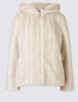 ARCHIVE BY ALEXA The Crown Jacket. Hooded faux fur jackets | neutral outerwear | winter fashion | Alexa Chung clothing collection with Marks & Spencer