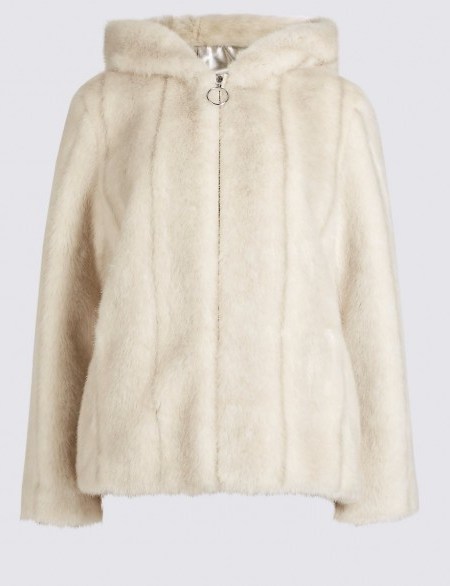 ARCHIVE BY ALEXA The Crown Jacket. Hooded faux fur jackets | neutral outerwear | winter fashion | Alexa Chung clothing collection with Marks & Spencer - flipped