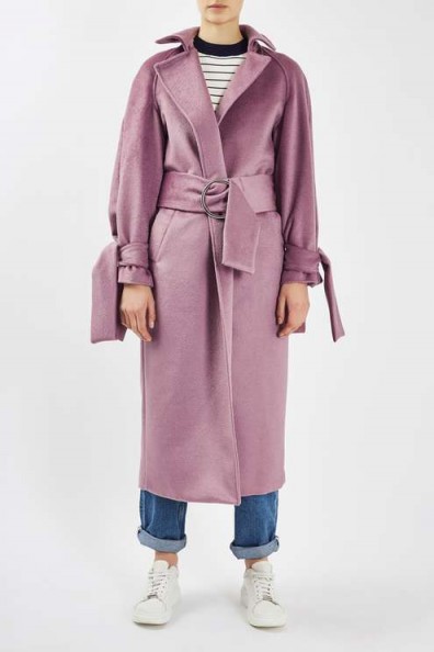 TopShop Tie Sleeve Wool Coat by Boutique in lilac – long winter coats – stylish outerwear – belted – statement fashion