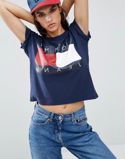 Tommy Jeans Crop Logo T-shirt. Designer cropped tees | blue t-shirts | weekend fashion - flipped