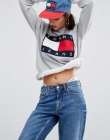 Tommy Jeans Oversize Logo Grey Marl Sweatshirt. Designer sweatshirts | casual tops | weekend fashion