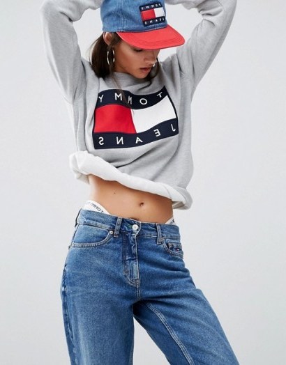 Tommy Jeans Oversize Logo Grey Marl Sweatshirt. Designer sweatshirts | casual tops | weekend fashion - flipped