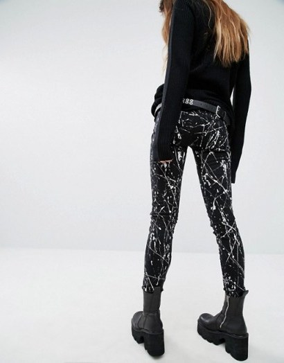 Tripp NYC Paint Splatter Skinny Jeans. Black and white denim | casual fashion | low rise - flipped