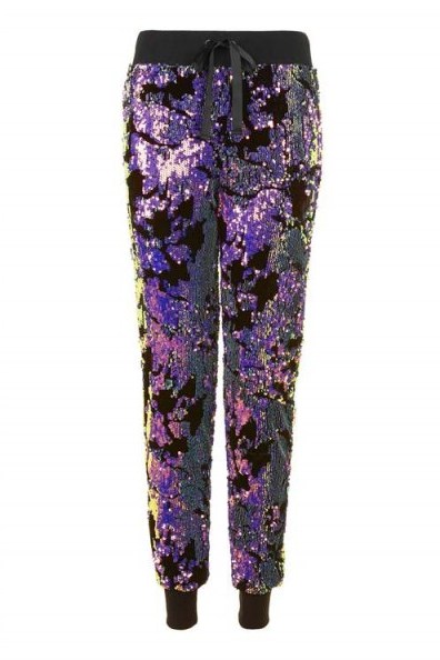 TopShop Velvet Sequin Joggers – glamorous loungewear – casual trousers – embellished – sequins – shimmering – glitzy fashion – glittering pants - flipped
