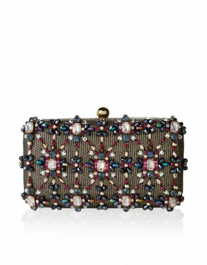 ACCESSORIZE MULTI GEM HARDCASE CLUTCH BAG – jewelled evening bags – shimmering accessories – glamorous handbags – glamour & glitz - flipped