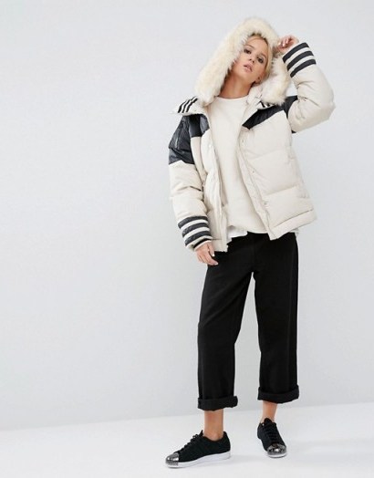 adidas Originals Block Padded Jacket With Faux Fur ~ weekend coats ~ warm jackets ~ fashion & style - flipped