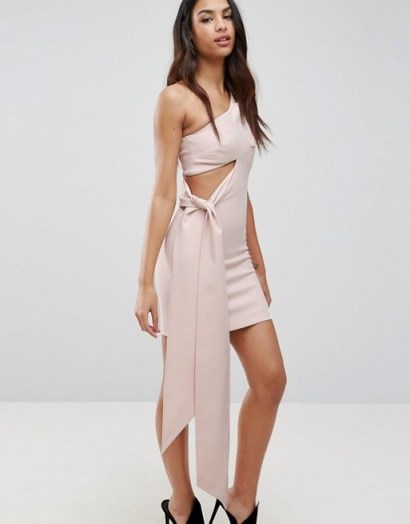 AQ/AQ Asymmetric Mini Dress With One Sleeve And Drape Panel ~ pale pink evening dresses ~ blush fabric ~ party princess ~ going out statement fashion - flipped