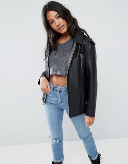 ASOS Premium Biker Jacket in Oversized Fit in Textured Leather – looking great!! - flipped