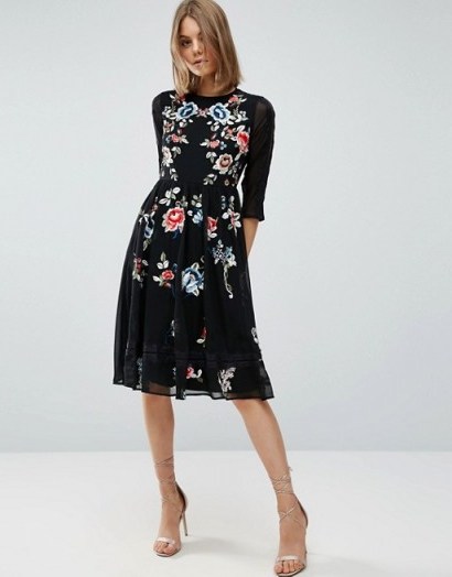 ASOS PREMIUM Midi Skater Dress with Floral Embroidery – looks so pretty! - flipped
