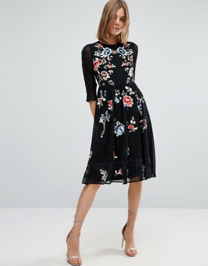 ASOS PREMIUM Midi Skater Dress with Floral Embroidery – looks so pretty!