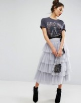 ASOS Tulle Midi Skirt with Tiers and Tie Waist Detail ~ grey tiered skirts ~ pretty & feminine ~ dressy fashion ~ style