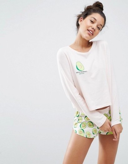 ASOS Wrong But So Ripe Avocado Long Sleeve Tee & Short Set – such a cute look - flipped