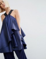 ASOS WHITE Layered Frill Top in navy. Going out fashion | silky evening tops | layers | layer style