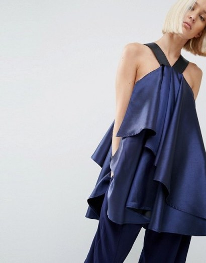 ASOS WHITE Layered Frill Top in navy. Going out fashion | silky evening tops | layers | layer style - flipped