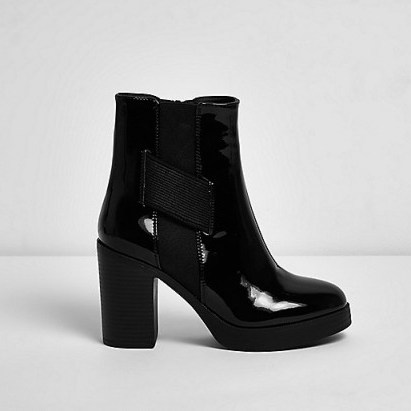 Black patent chunky ankle boots from River Island limited edition style! - flipped