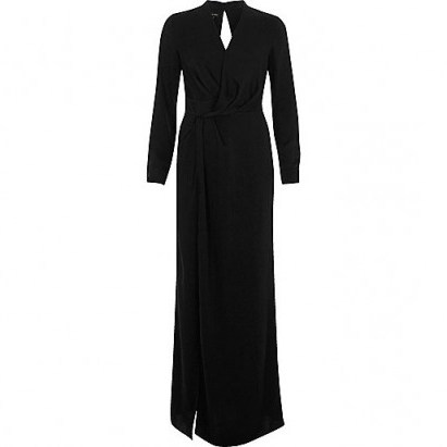River Island black plunge slit maxi dress. Long evening dresses | plunge front neckline | chic fashion | elegant style - flipped