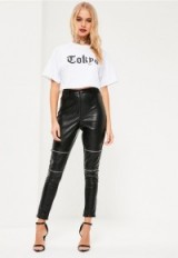 missguided black premium zip detail faux leather trousers | leather look skinny pants | on-trend fashion