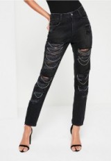missguided black riot high waisted chain rip mom jeans | embellished denim | casual fashion