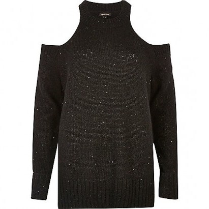 River Island Black sequin cold shoulder jumper looks great for Xmas - flipped