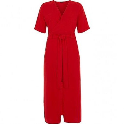 Bright red wrap shirt midi dress River Island – love it! - flipped