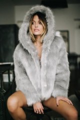 missguided x caroline receveur grey hooded faux fur coat. On-trend coats | trending winter jackets | glamour | glam outerwear | glamorous fashion | luxe style