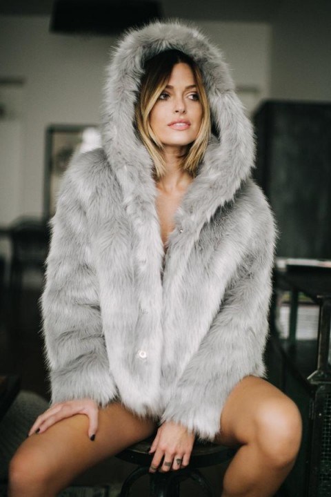 missguided x caroline receveur grey hooded faux fur coat. On-trend coats | trending winter jackets | glamour | glam outerwear | glamorous fashion | luxe style - flipped