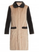 SHRIMPS Contrast trim faux-fur coat in pale pink. Luxe winter coats | designer outerwear