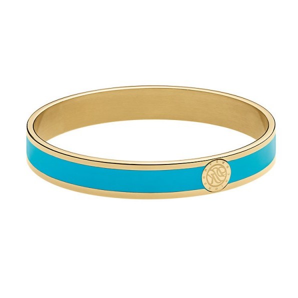 Dyrberg Kern Yellow Gold Plate Turquoise Enamel Slim Bangle ~ blue bangles ~ bracelets ~ stylish jewellery ~ style - flipped