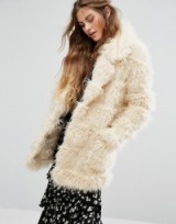 Glamorous Coat In Shaggy Faux Fur in cream. Fluffy coats | winter fashion | chic outerwear | neutrals | neutral colours | luxe style