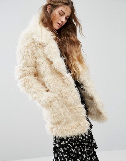 Glamorous Coat In Shaggy Faux Fur in cream. Fluffy coats | winter fashion | chic outerwear | neutrals | neutral colours | luxe style - flipped