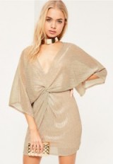 missguided gold kimono sleeve knot mini dress. Oriental inspired dresses | wide sleeve fashion | party glamour | luxe style evening fashion